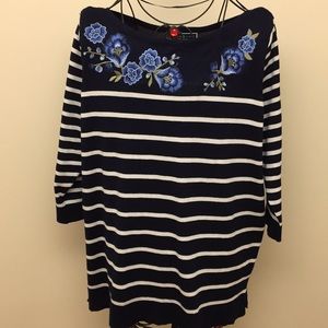 Women’s Embroidered Striped Blue White Sweater OX